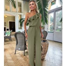 Women's Khaki Frill One Shoulder Jumpsuit AX Paris New Look