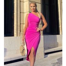 Women's Bright Pink One Shoulder Draped Midi Dress AX Paris New Look