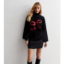 Women's Black Sequin Bow Fluffy Jumper Sunshine Soul New Look