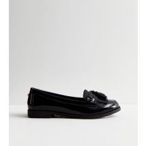 Women's Black Patent Tassel Trim Loafers School New Look