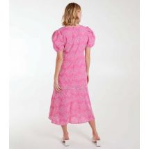 Blue Vanilla Pink Cotton Broderie Puff Sleeve Midi Dress New Look