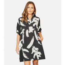 Women's Black Abstract Print Collared Mini Tunic Dress Yumi New Look