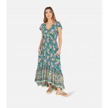 Women's Green Abstract Print Tiered Midi Dress Yumi New Look