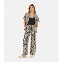 Women's Black Floral Wide Leg Trousers Yumi New Look