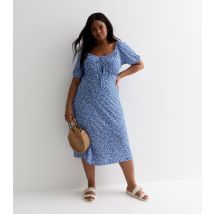 Women's Plus Size Blue Ditsy Floral Keyhole Midi Dress Curves Blue Vanilla New Look