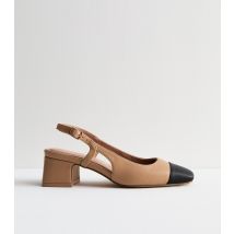 Women's Camel Leather-Look Slingback Court Shoes Vegan New Look