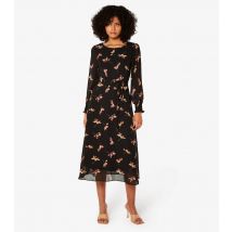 Women's Black Floral Belted Midaxi Dress Apricot New Look