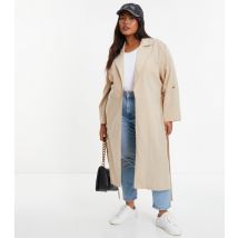 Women's Plus Size Stone Belted Long Mac Curves Quiz New Look