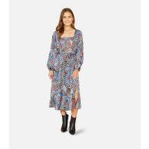 Women's Blue Paisley Print Belted Midi Dress Mela New Look