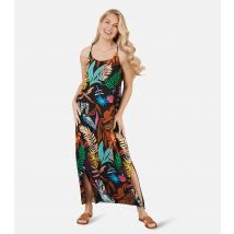 Women's Black Leaf Print Split Hem Midi Dress Mela New Look