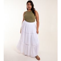 Women's Plus Size White Ladder Trim Maxi Skirt Curves Blue Vanilla New Look