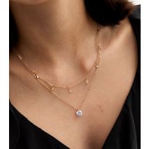Gold Tone Double Chain Cubic Zirconia Charm Necklace New Look