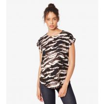 Women's Black Zebra Print Turn Up Sleeve Top Apricot New Look