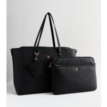 Black Embossed Tote Bag Trio Set Vegan New Look