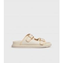 Women's White Leather-Look Double Buckle Strap Sliders London Rebel New Look