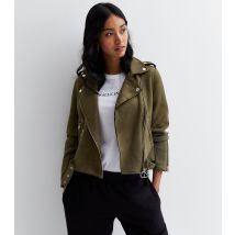 Women's Dark Green Suedette Biker Jacket Sunshine Soul New Look