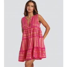 Women's Pink Abstract Print Cotton Sleeveless Tiered Mini Dress South Beach New Look