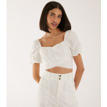 Women's Off White Puff Sleeve Top Pink Vanilla New Look