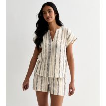 Women's Cream Jacquard Check Print Short Sleeve Top JDY New Look