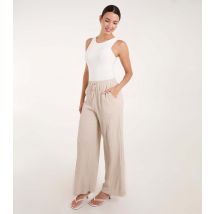 Women's Stone Drawstring Wide Leg Trousers Blue Vanilla New Look