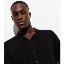 Men's Black Knit Short Sleeve Button Front Polo Shirt Jack & Jones New Look