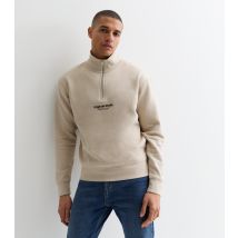 Men's Stone Slim Original Studios Logo Quarter Zip Sweatshirt Jack & Jones New Look