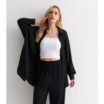 Women's Black Crinkle Long Sleeve Oversized Shirt Gini London New Look
