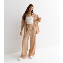 Women's Camel Crinkle Wide Leg Trousers Gini London New Look
