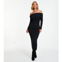 Women's Black Ribbed Bardot Midi Dress Quiz New Look