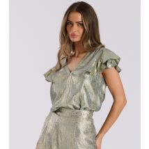Women's Gold Metallic Frill-Sleeve Blouse Finding Friday New Look