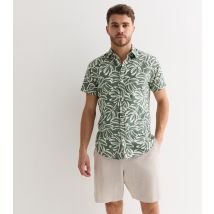 Men's Olive Leaf Print Cotton Short Sleeve Shirt Jack & Jones New Look