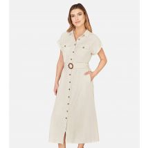 Women's Stone Belted Midi Shirt Dress Yumi New Look