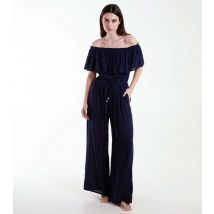Women's Glitter Stripe Bardot Wide Leg Jumpsuit Blue Vanilla New Look