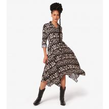 Women's Black Abstract Print Hanky Hem Midi Dress Apricot New Look
