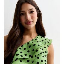 Gini London Green Spot One Shoulder Playsuit New Look