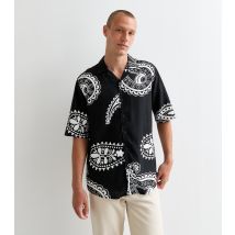 Men's Black Paisley Print Short Sleeve Shirt Only and Sons New Look