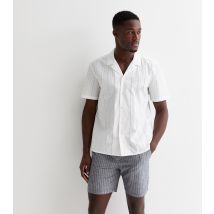 Men's Navy Linen-Cotton Stripe Print Drawstring Shorts Only and Sons New Look
