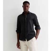 Men's Black Linen-Blend Long Sleeve Shirt Only and Sons New Look