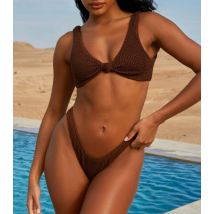 Moda Minx Dark Brown Textured Brazilian Bikini Bottoms New Look