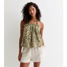 Women's Olive Leaf-Print Sleeveless Top ONLY New Look