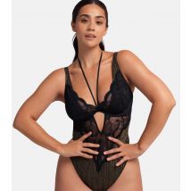 Women's Black Metallic Thread Pointelle Bodysuit Dorina New Look