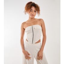 Women's Stone Linen-Look Corset Top Pink Vanilla New Look