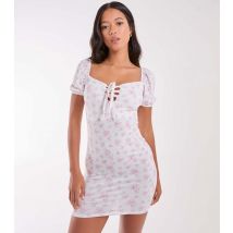Women's Pink Floral Puff Sleeve Mini Dress Pink Vanilla New Look
