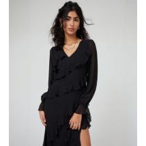WKNDGIRL Black Long Sleeve Ruffle Split Hem Maxi Dress New Look
