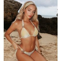 Women's Gold Glitter Triangle Bikini Top Moda Minx New Look