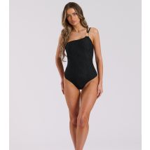 Women's Black Textured One-Shoulder Swimsuit South Beach New Look