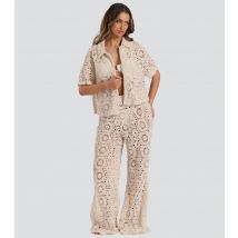 Women's Cream Crochet Beach Shirt South Beach New Look