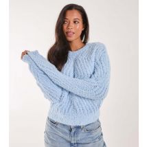 Women's Bright Blue Cotton-Blend Zig Zag Stitch Jumper Pink Vanilla New Look