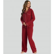 Women's Dark Red Piped Pyjama Set Loungeable New Look