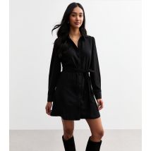 Women's Black Belted Shirt Mini Dress New Look